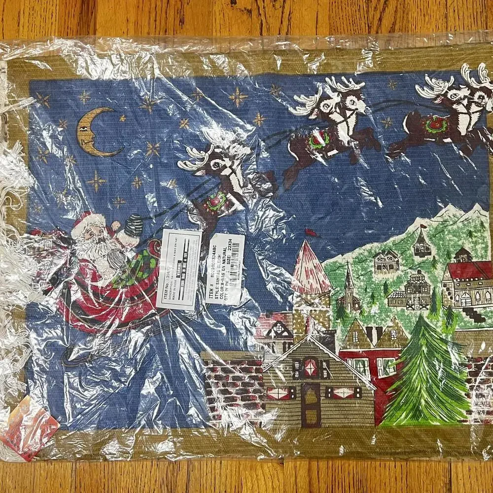 1996 Heymin & Co NY Santa's Sleigh Reindeers Tapestry Wall Floor Holliday Decor
